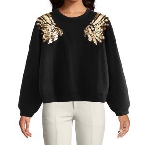 2/$20! Black and Gold Sequins Patched Sweater